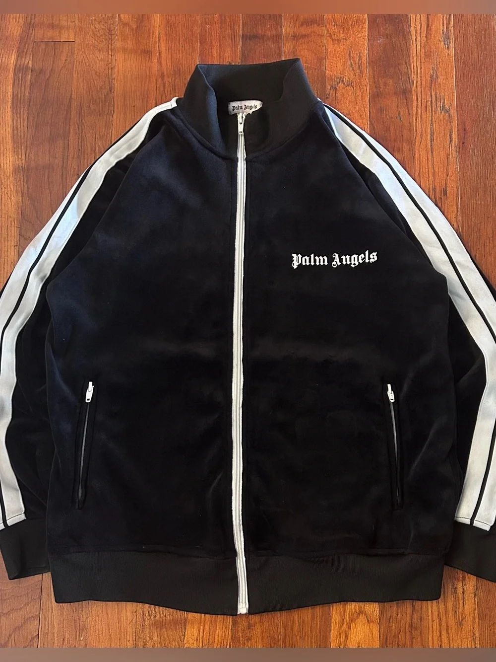 Palm Angels Streetwear Black White Stripes Classic Logo Zip Up Track Jacket M